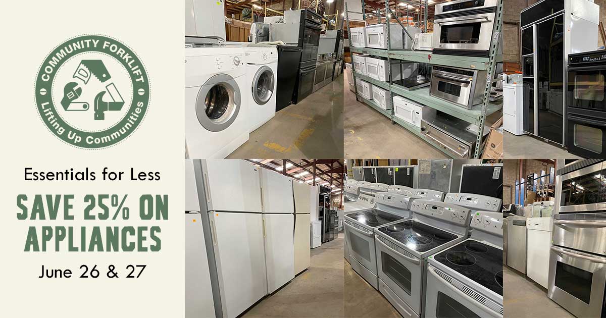 Save 25% on appliances at the reuse warehouse this weekend!