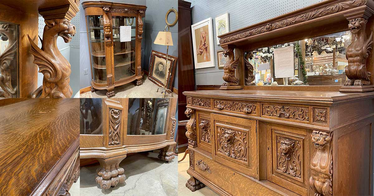 Vintage History: antique carved China Cabinet and Sideboard