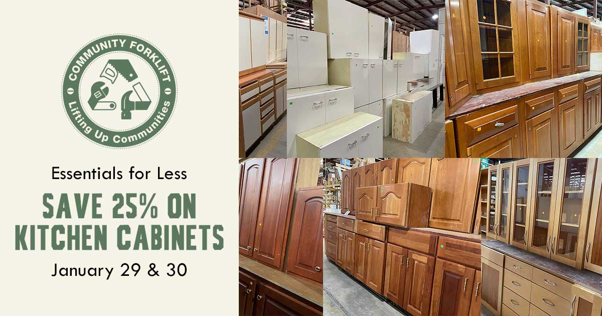 Save 25% on kitchen cabinet sets, single cabinets, and cabinet doors!