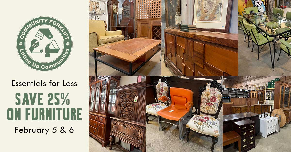Save 25% on salvaged furniture, from vintage dressers to modern sofas!