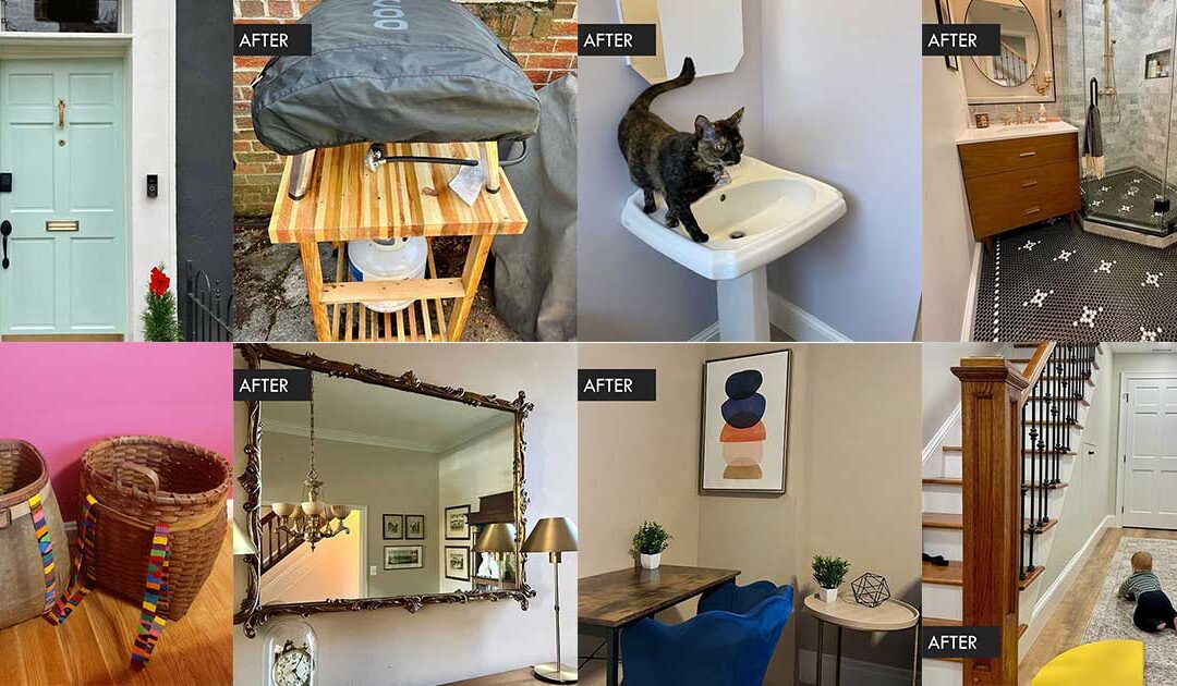 Before and after project photos of salvaged materials