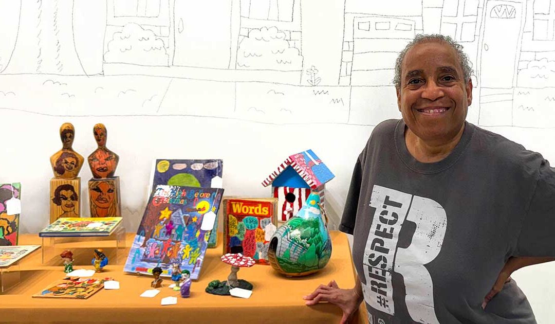 Upcycled artwork at the Art Enables YARD SALE